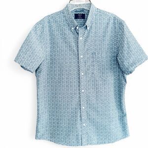 1901 Men’s Short Sleeve Button Down Casual Shirt Chambray Geometric Print Sz Lg